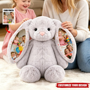 Custom Photo Bunny Plush – Personalized Hidden Ear Picture Bunny Gift for Couples Anniversary Father's Day Gifts