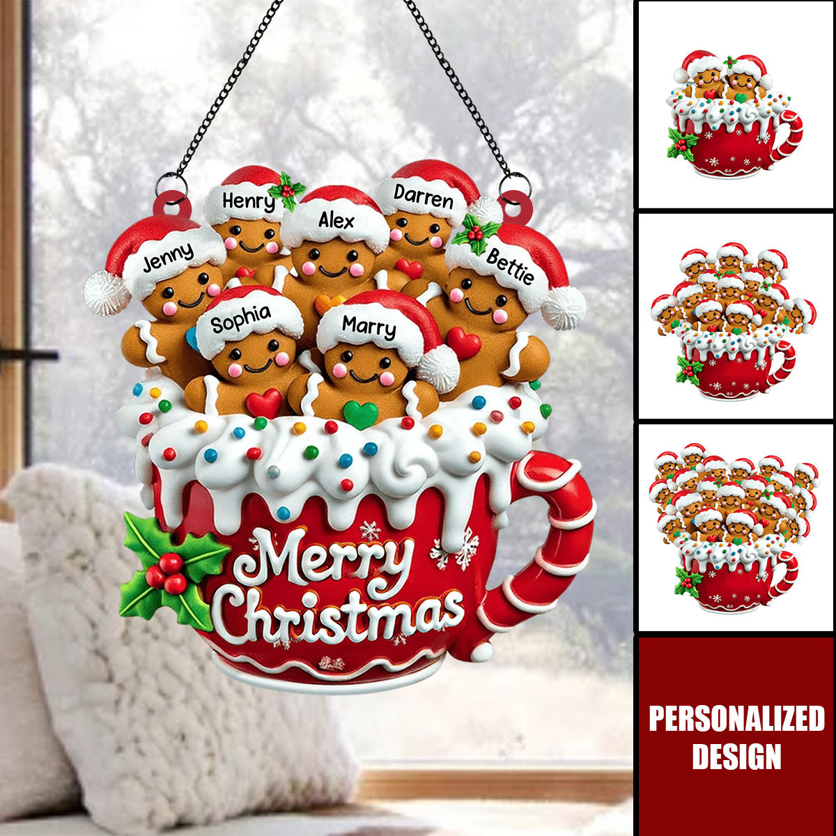 Merry Christmas-Personalized Gingerbread Family Window Suncatcher