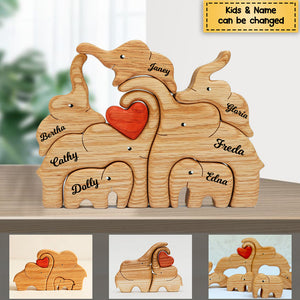 (Global Shipping)Personalized Elephant Family Wooden Art Puzzle, Gift For Family