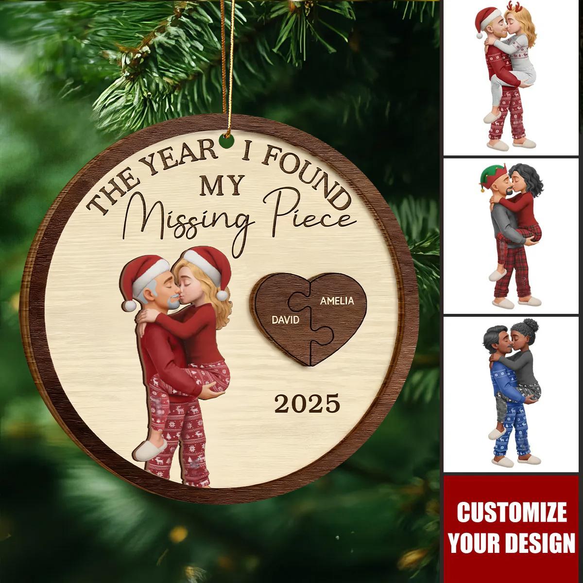 The Year I Found My Missing Piece Custom Couples Wood Ornament, Couple Christmas Ornament