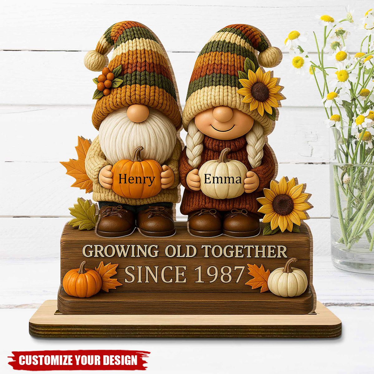 Growing Old Together, Couple With Sunflowers And Pumpkins, Gift For Couples And Grandparents