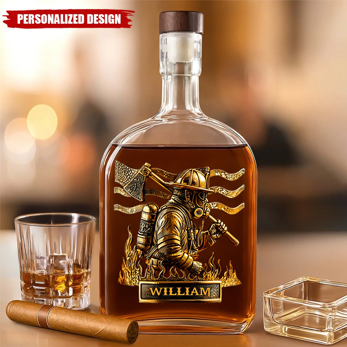 Proud Firefighter-Personalized Sibling Wine Bottle