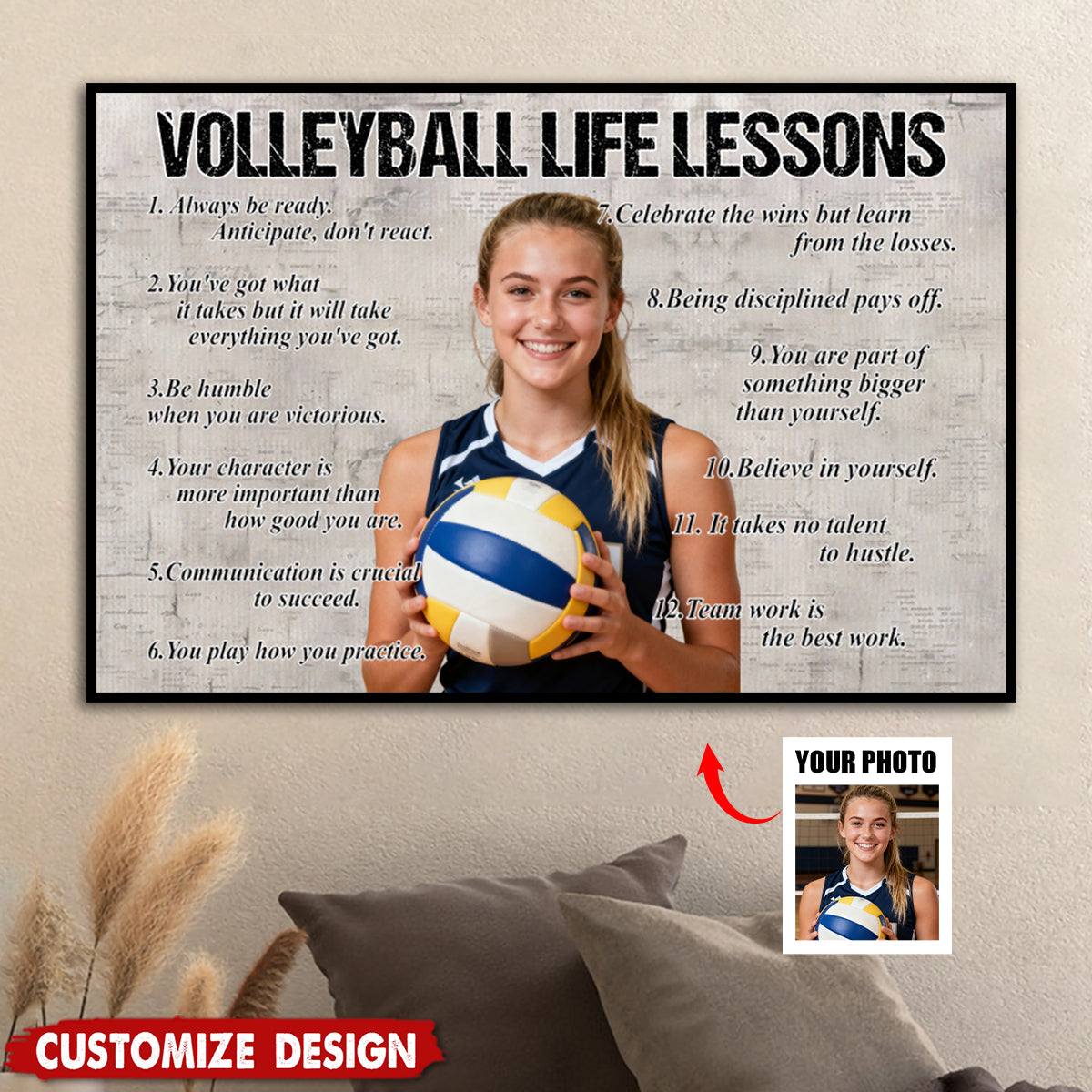 Personalized Upload Photo Volleyball Life Lessons Poster - Gift For Volleyball Lovers