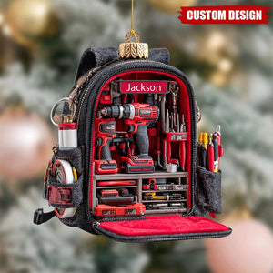 Personalized Tool Backpack Christmas Ornament – Custom Name Holiday Decor Gift for Carpenters, Handymen, and DIY Lovers,2D Flat Onament