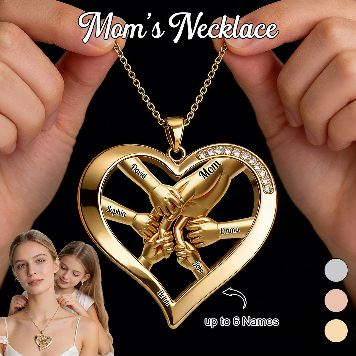 Personalized Mother Shaped Metal Pendant Necklace-Gift For Best Mom, Grandma Ever