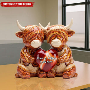 Personalized Highland Cow Couple Acrylic Plaque - Gift For Husband Wife, Anniversary
