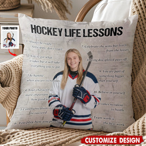 Personalized Hockey Life Lessons Upload Photo Pillow-Gift For Hockey Lovers