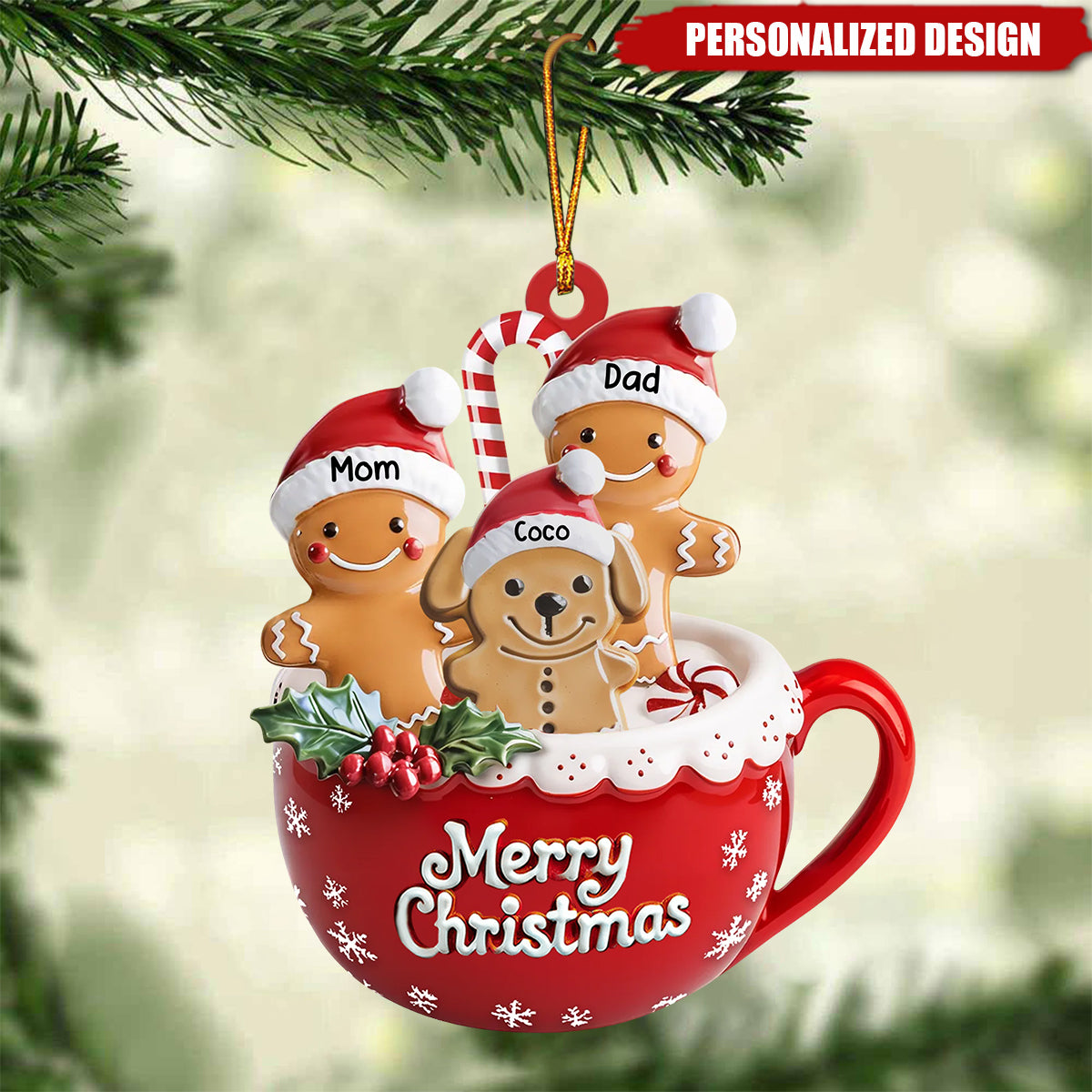 Gingerbread Pets Personalized Gingerbread Family With Pets Acrylic Ornament - facamart