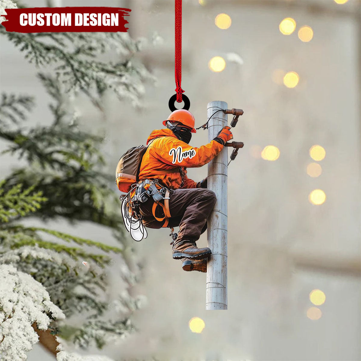 Personalized Lineman Ornament: Custom Powerline Worker Gift, Acrylic Keepsake