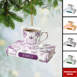 Personalized Book and Coffee Ornament-Gift for Book Lover