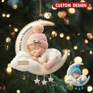 Personalized Baby's First Christmas Ornament - Moon Acrylic Keepsake