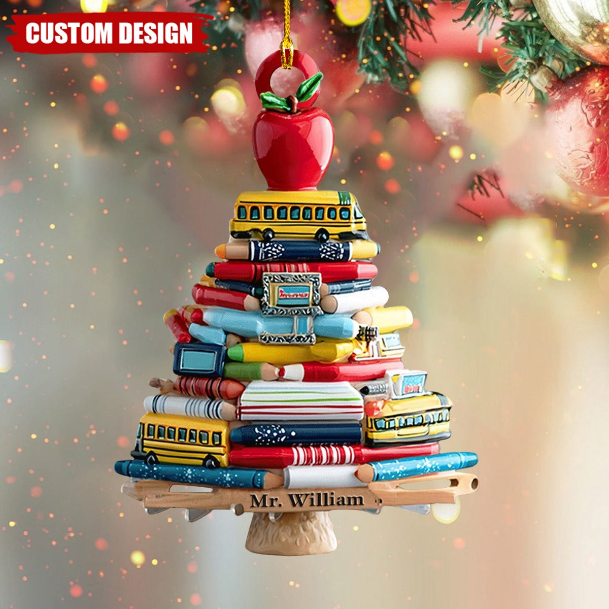 Personalized Teacher Christmas Ornament 2025 – Custom Name Book Tree Holiday Decor Gift for Educators and School Staff,2D Flat Onament
