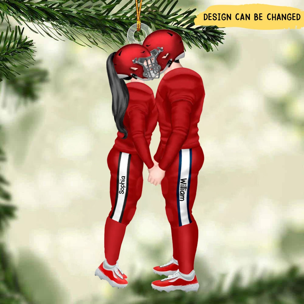Personalized American Football Kissing Couple Christmas Ornament