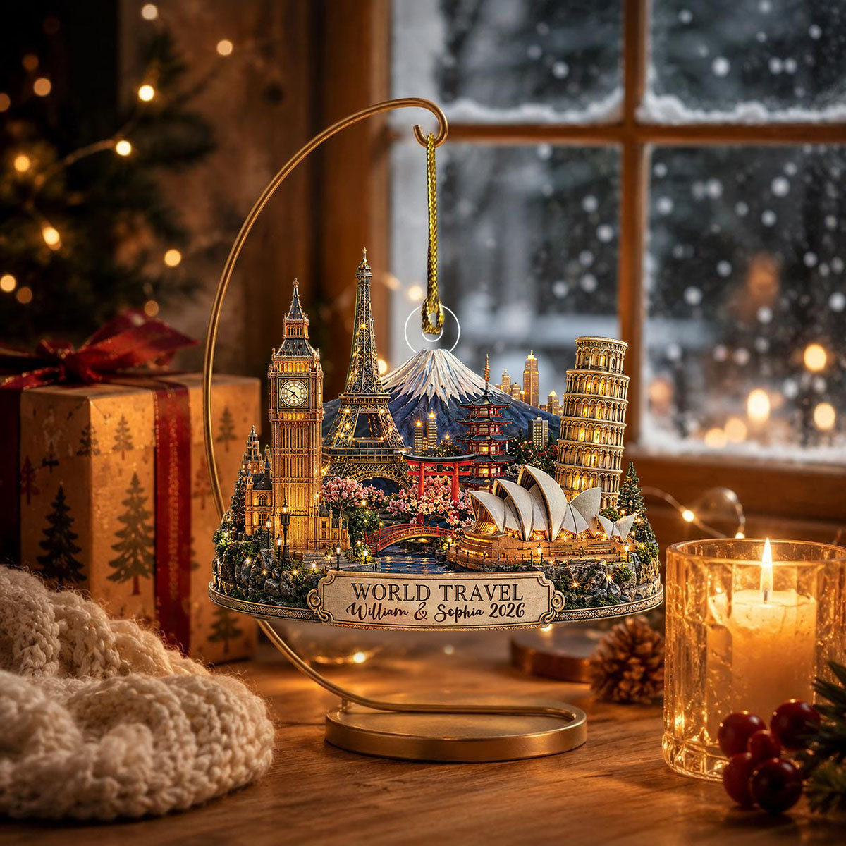 Custom World Travel Acrylic Ornament, Adventure Christmas, Holiday Keepsake