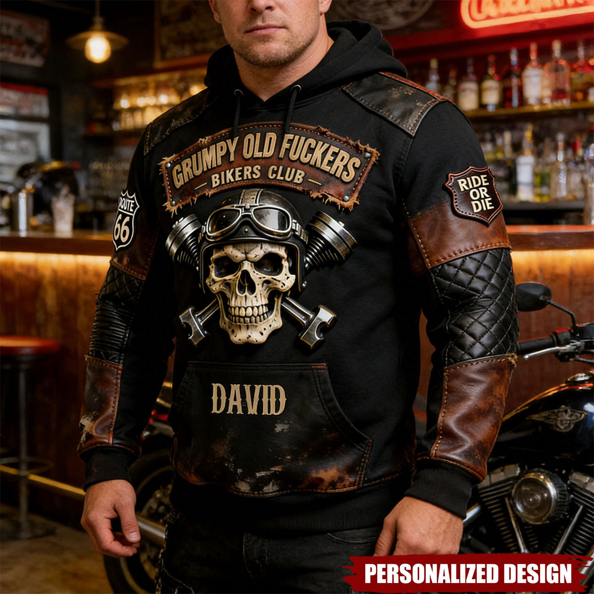 Personalized Vintage Biker Skull Hoodie Gift For Bikers
