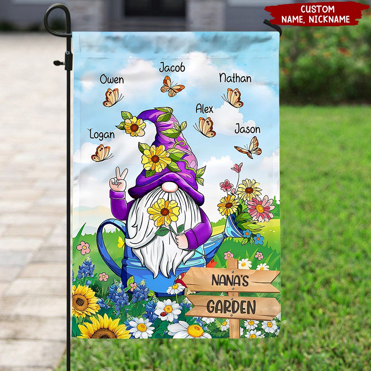Violet Grandma Mom's Garden With Butterflies Kids, Perfect Gift For Mother's Day Personalized Flag