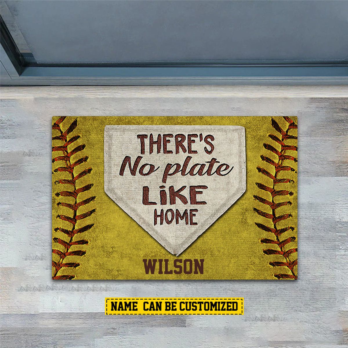 There's No Plate Like Home-Personalized Softball Doormat-Gift For Softball Lovers