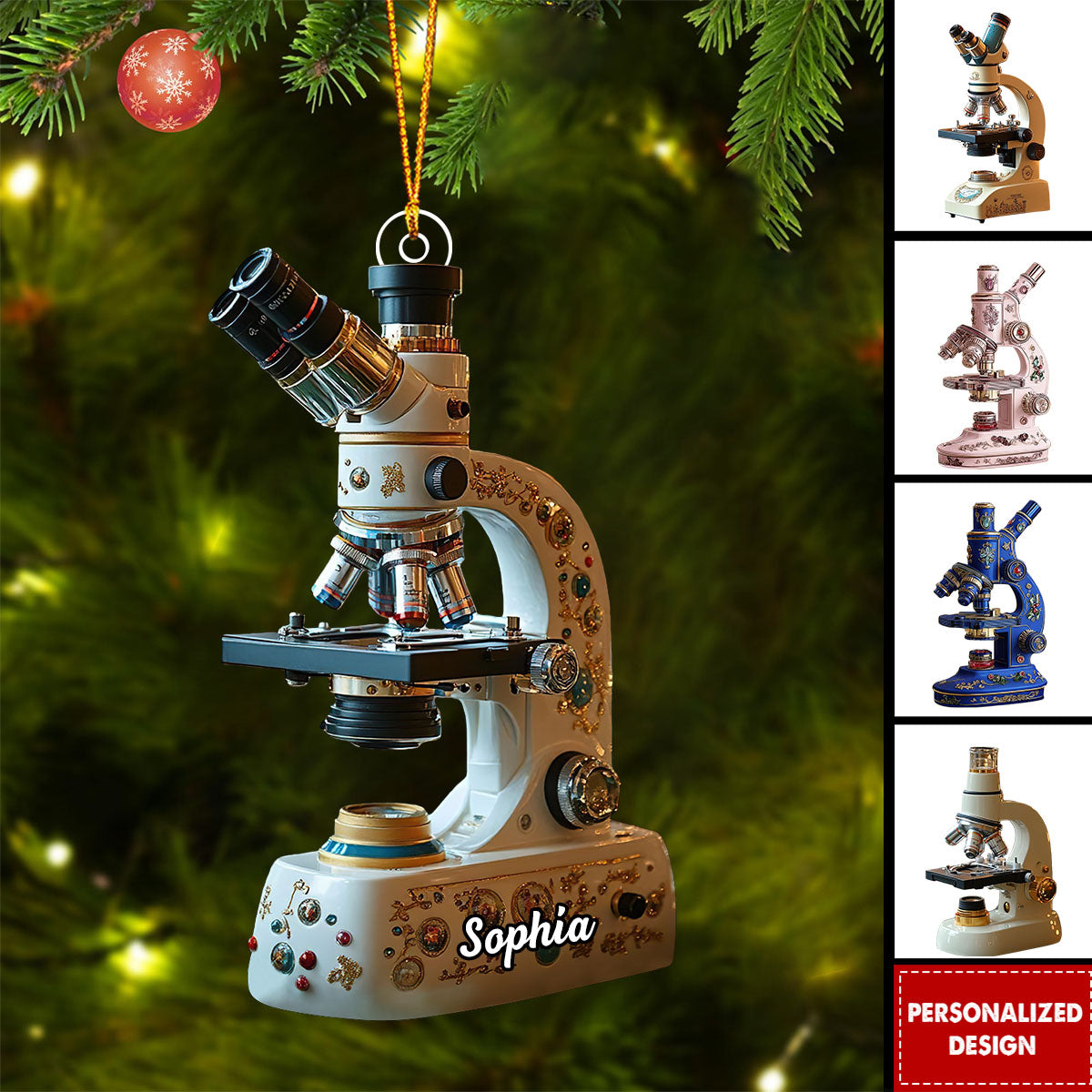 Personalized Microscope Christmas Ornament Gift For Lab Lovers
