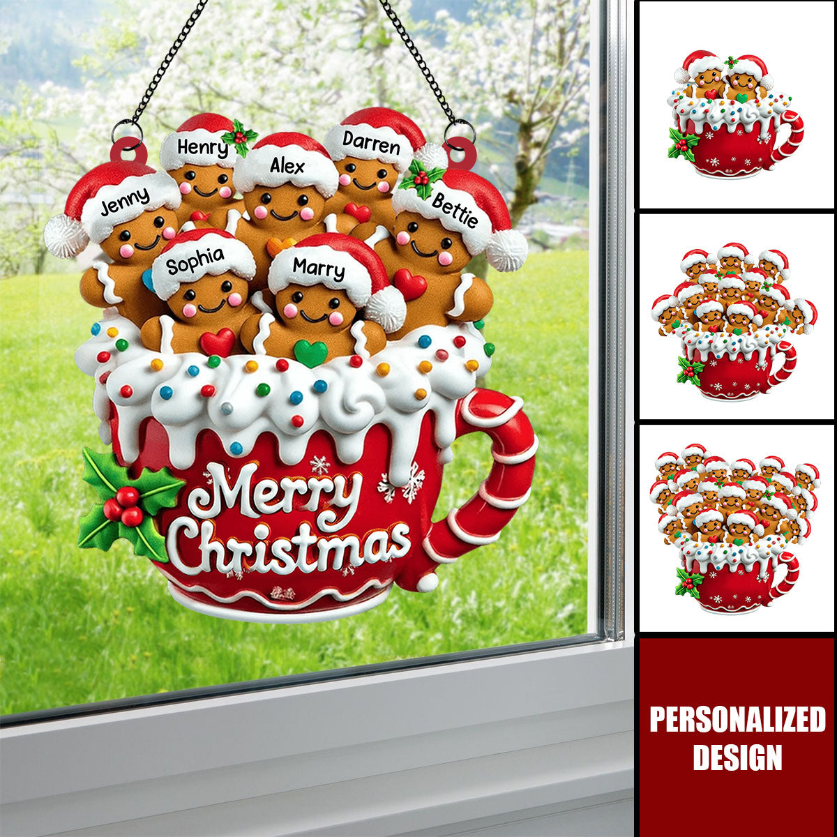 Merry Christmas-Personalized Gingerbread Family Window Suncatcher