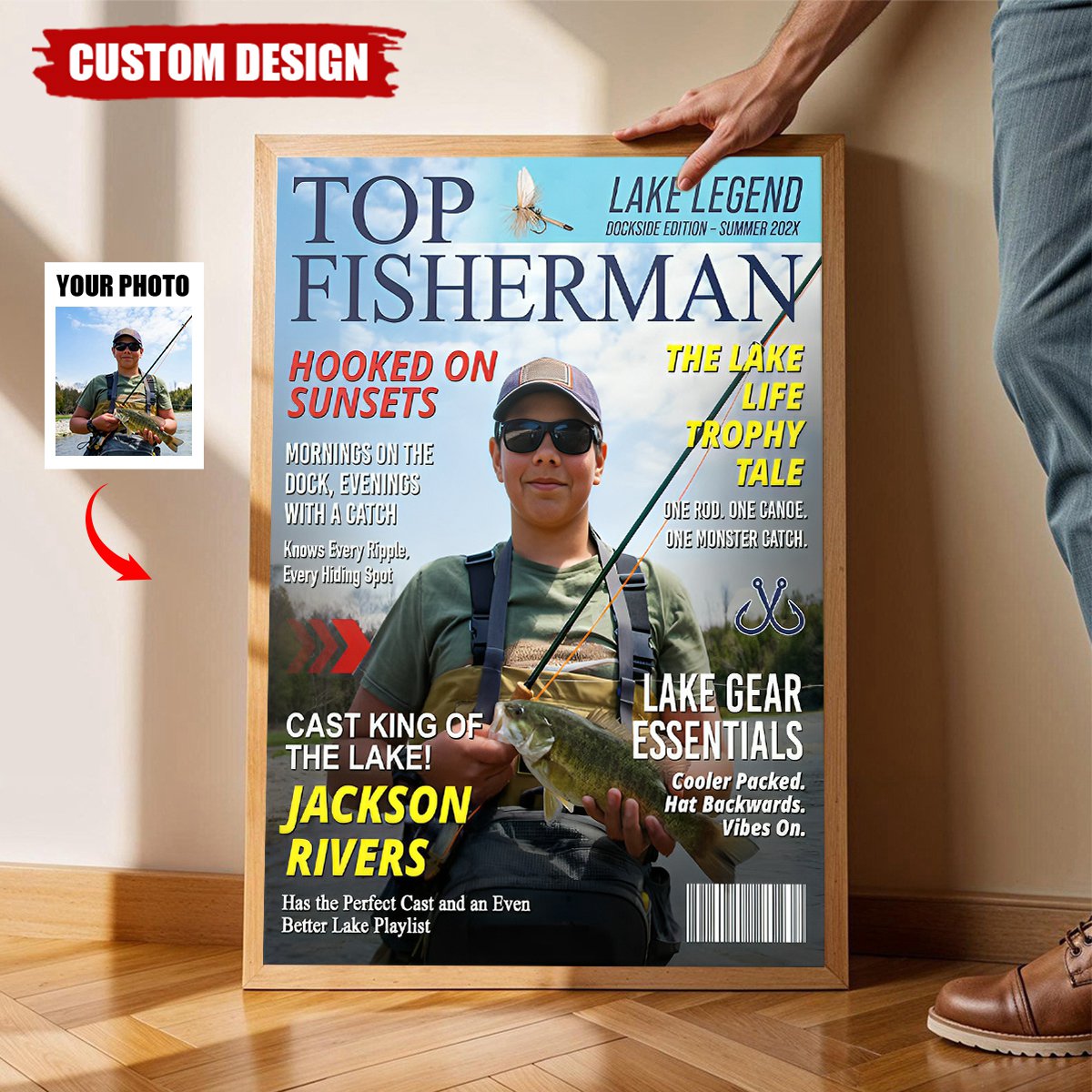 Personalized Lake Fishing Magazine Cover, Custom Gift for Fishing Dad, Husband or Him, Best Gift For Fishing Men