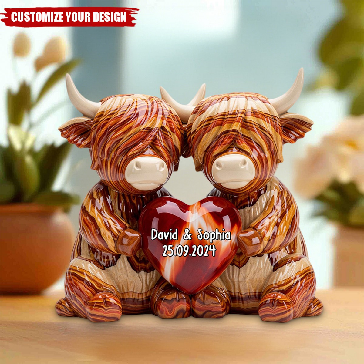 Personalized Highland Cow Couple Acrylic Plaque - Gift For Husband Wife, Anniversary