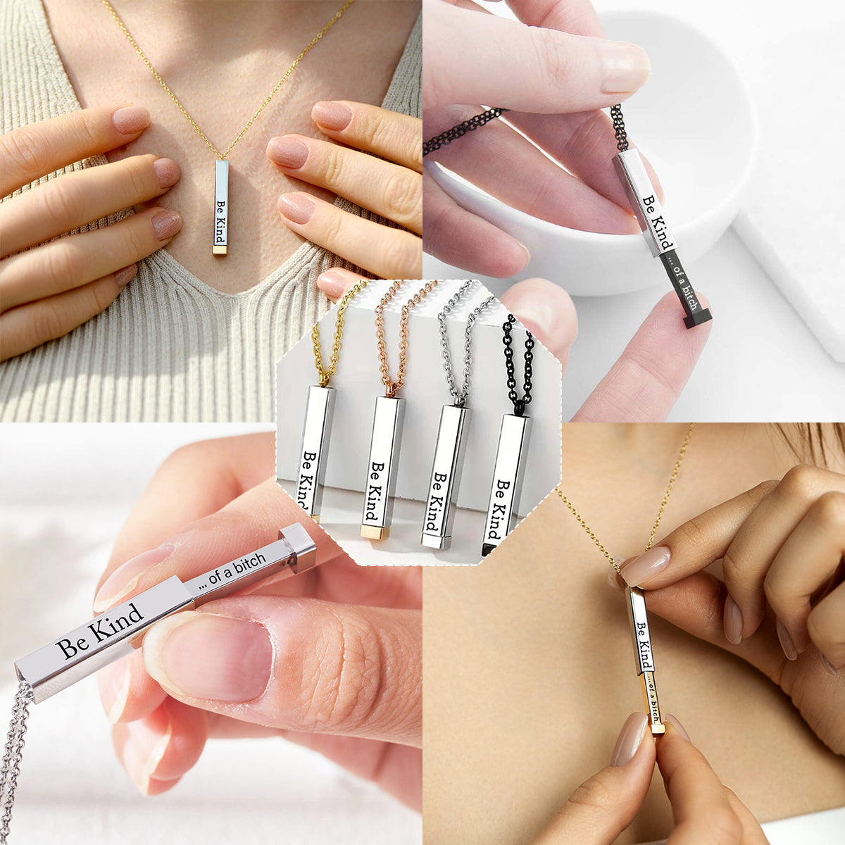 Be Kind...Of A Bi♥ch Hidden Message Necklace-Personalized Necklace-Gift For Couple