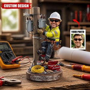 Personalized Lineman Dad 2D Acrylic Photo Plaque, Maintenance Worker , Electrician Award, Lineman Gift