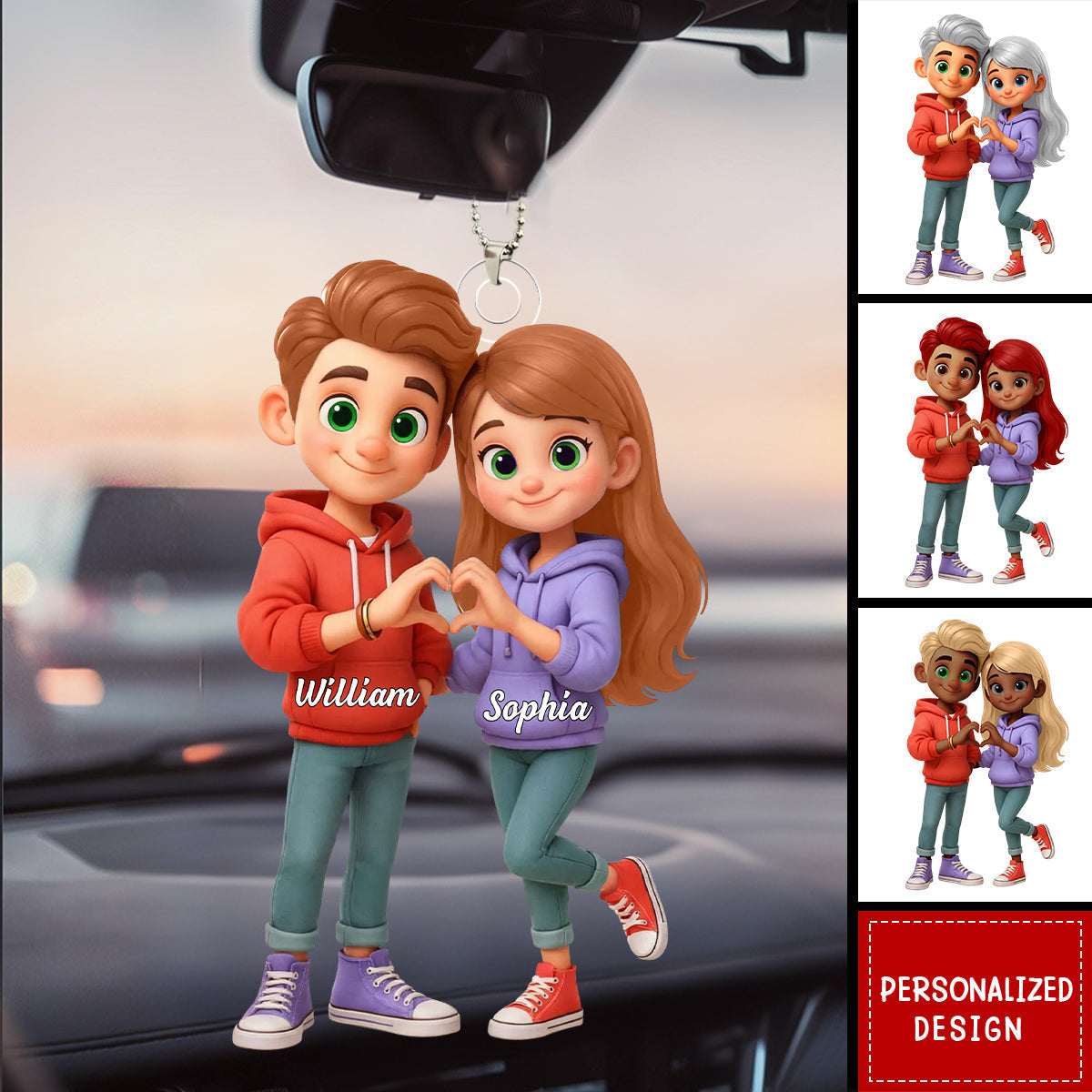 Personalized Cute Cartoon Couple Acrylic Car Hanger-Sentimental Gift for him/her