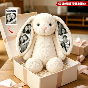 Custom Photo Bunny Plush – Personalized Hidden Ear Picture Bunny Gift for Couples Anniversary Father's Day Gifts