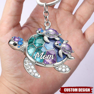 Personalized Grandma/Mom shaped Turtle Keychain - Gift For Mom and Grandma