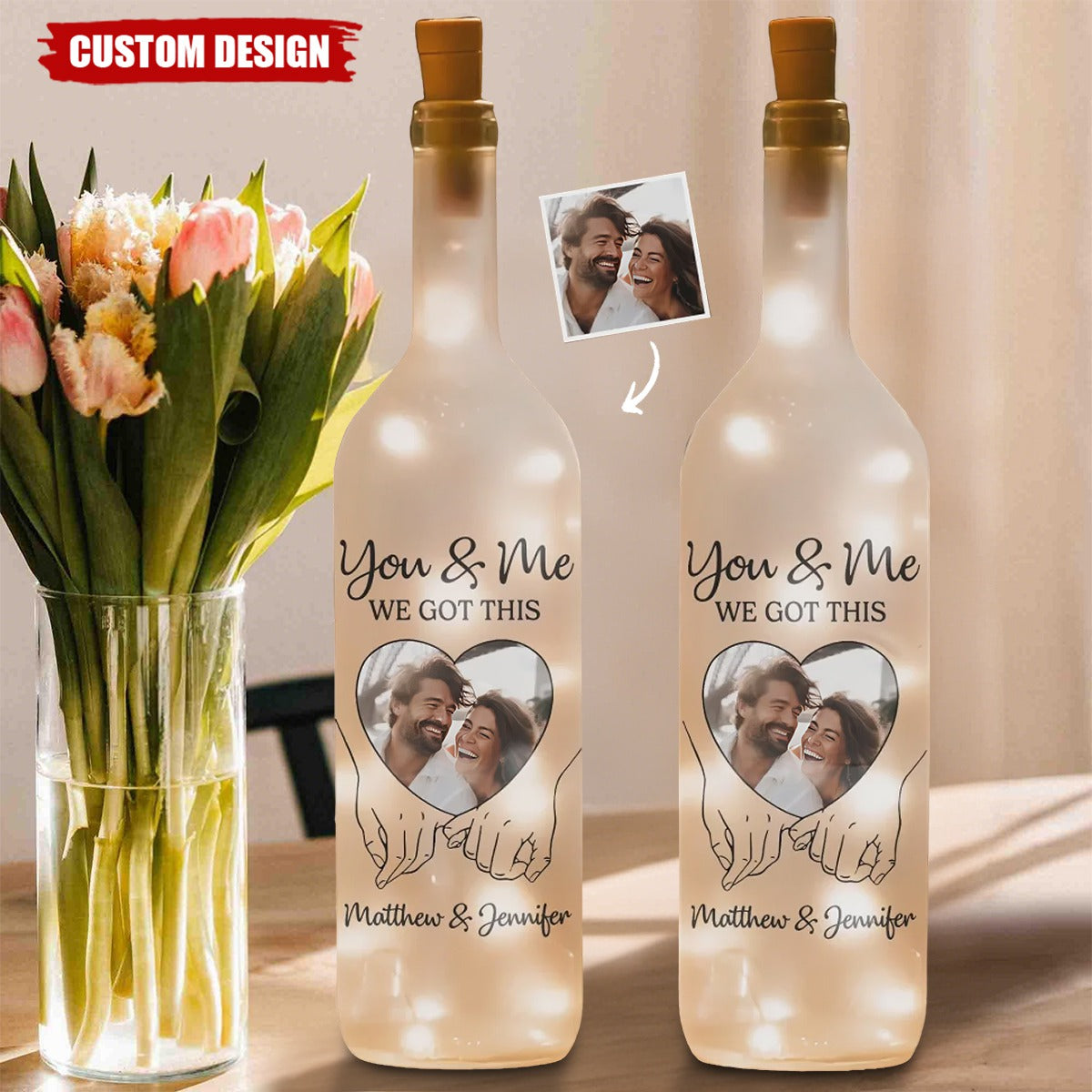 Personalized Anniversary Wedding Bottle Lamp - Gifts For Husband And Wife, Him And Her