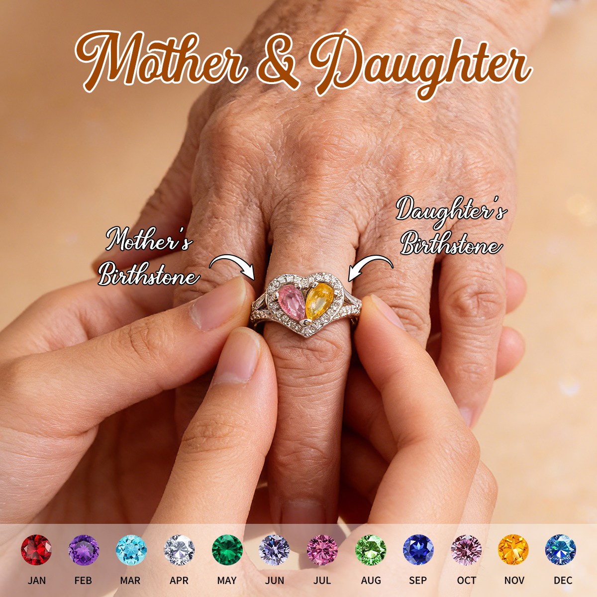 Personalized Mother Daughter Birthstone Ring-Mother's Day Gifts