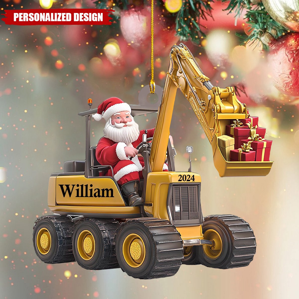 Personalized Santa on The Excavator Christmas Ornament, 2025 New Release Gifts For Kids