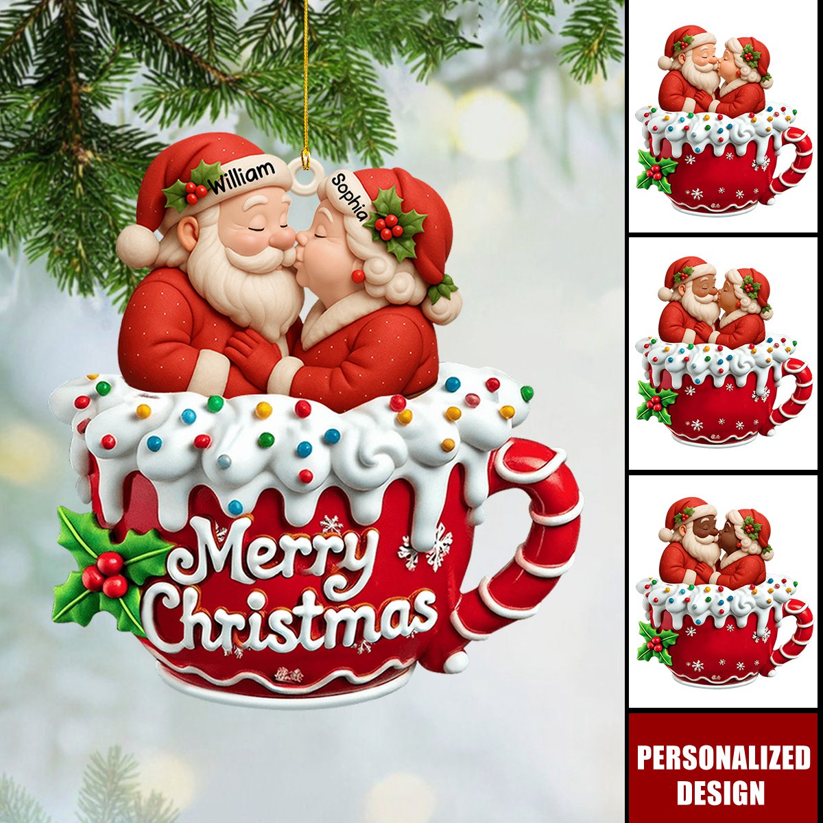Growing Old Together-Personalized Santa Couple Acrylic Ornament
