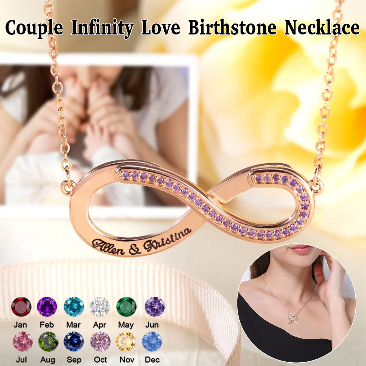 Personalized Convertible Infinity Love Birthstone Necklace-Valentine's Day Gift