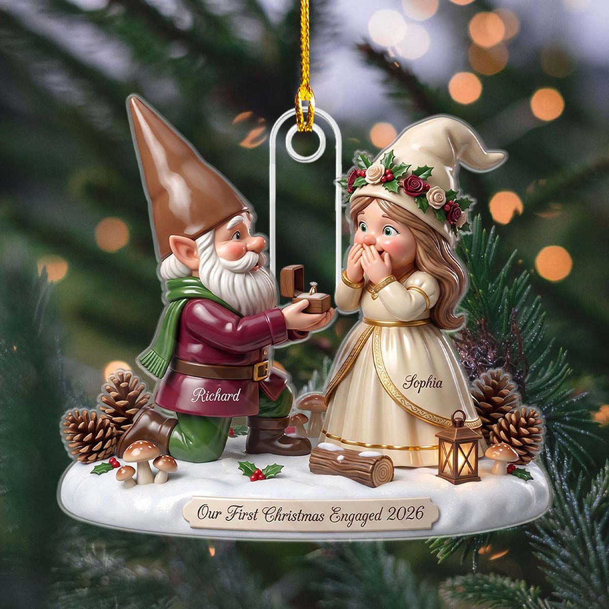 First Christmas Engaged Ornament 2026, Personalized Couple Engagement Gift