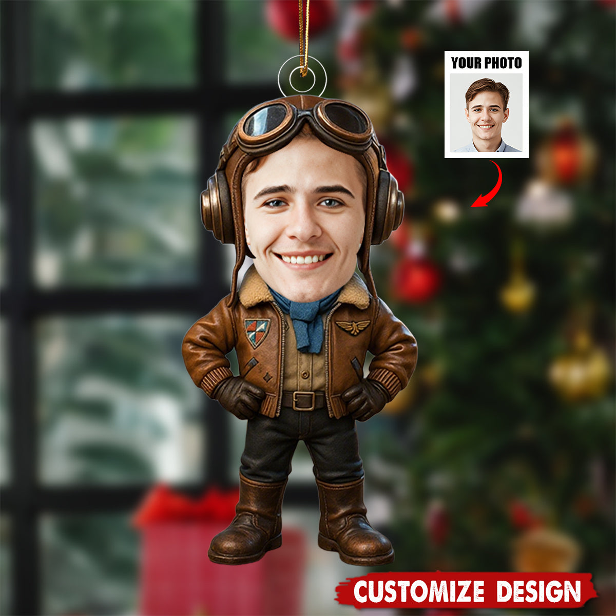 Personalized Upload Photo Face Pilot Ornament