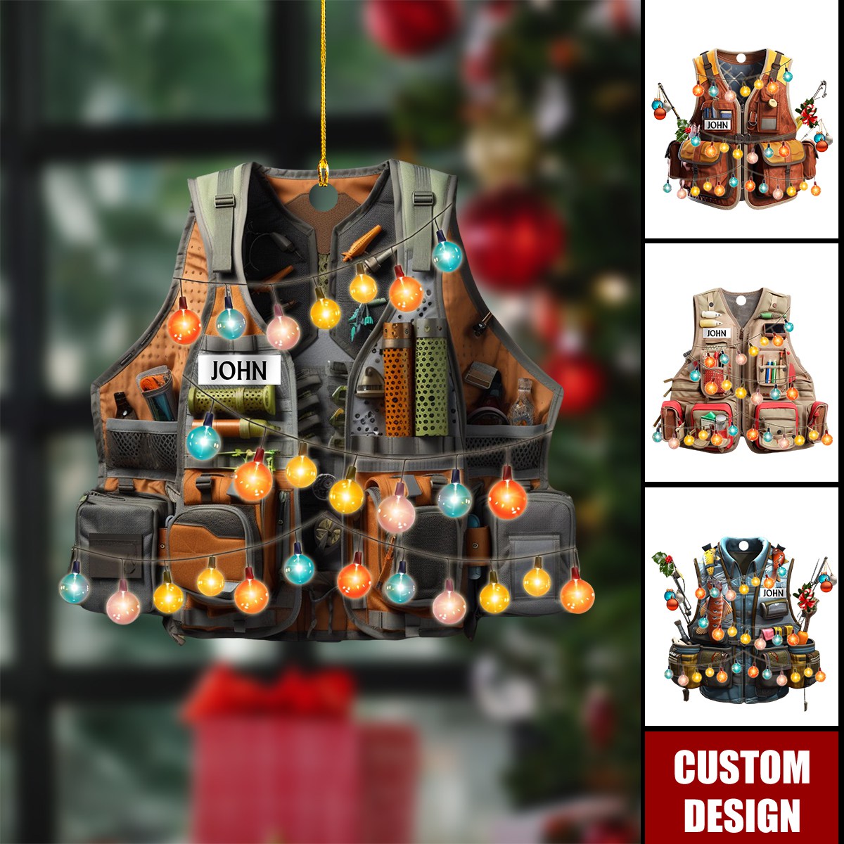 Personalized Fishing Vest Christmas Ornament, Gift For Fishing Lovers