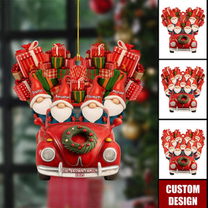 Personalized Santa Hats and Red Car Family Christmas Ornaments, Gift For Family