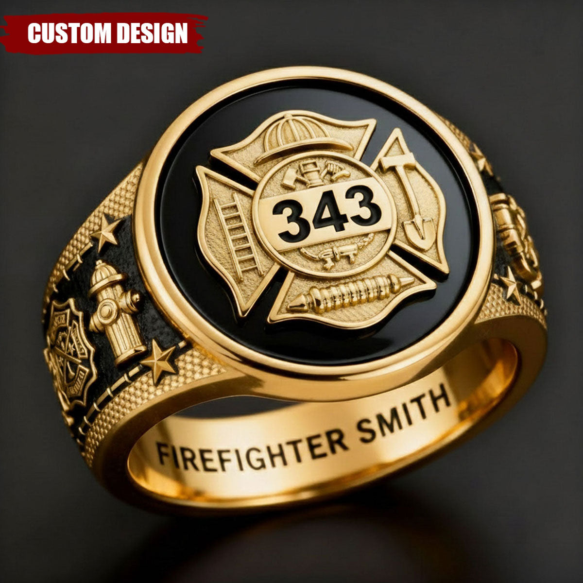 Personalized Strong One Firefighter Signet Ring - Gift For Firefighters