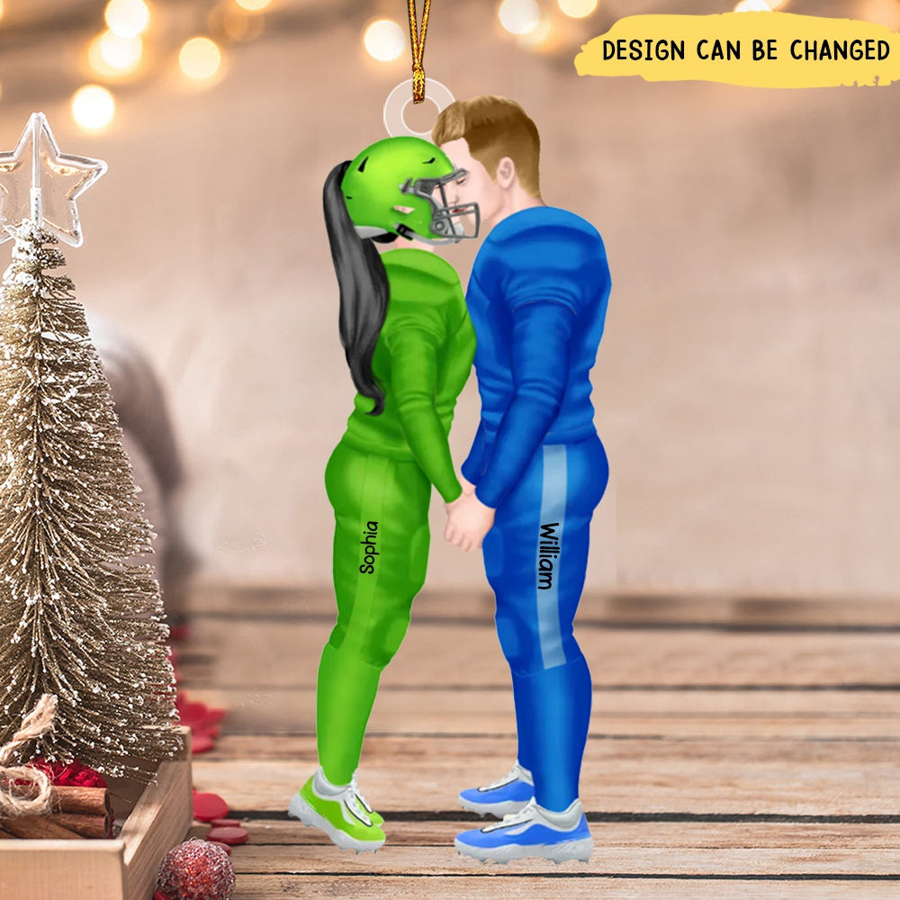 Personalized American Football Kissing Couple Christmas Ornament