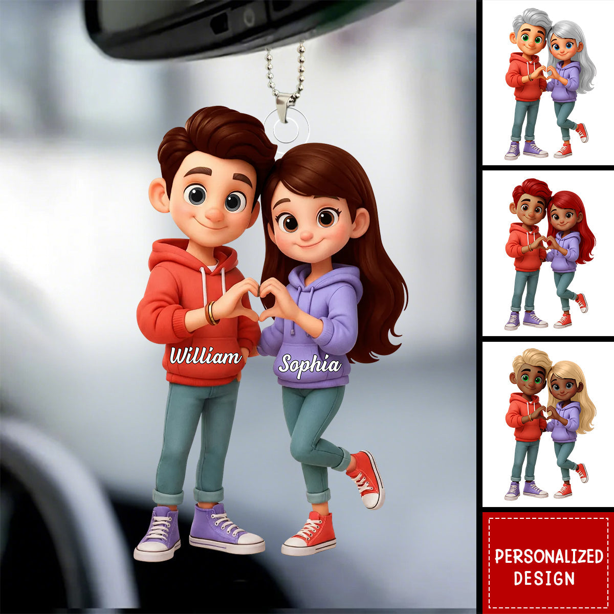 Personalized Cute Cartoon Couple Acrylic Car Hanger-Sentimental Gift for him/her