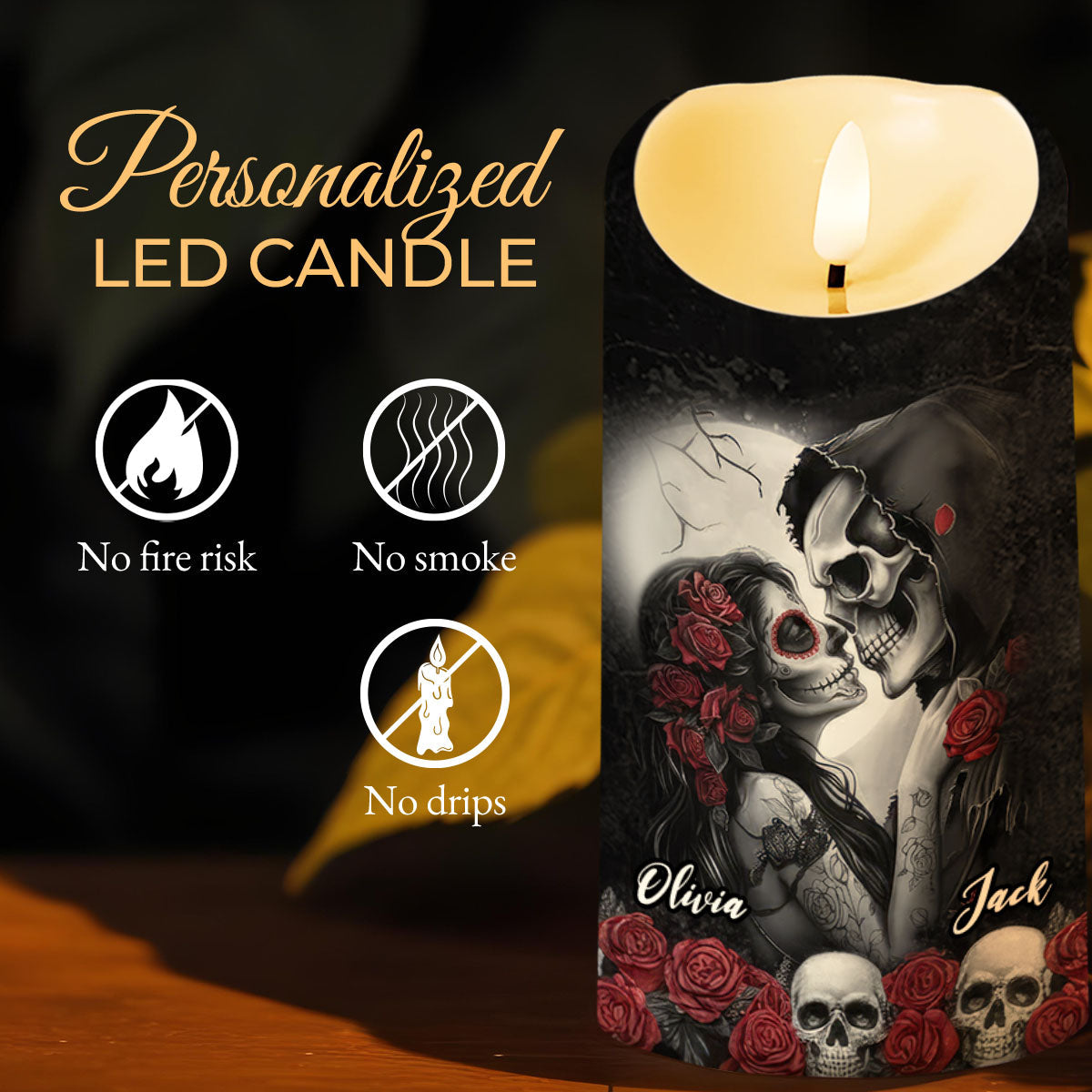 Personalized I Choose You Skull Couple LED Candle