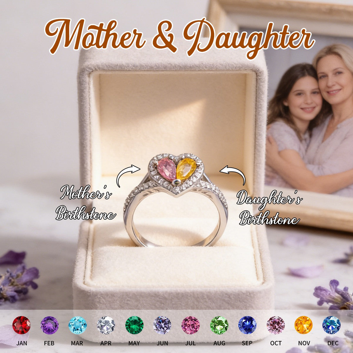 Personalized Mother Daughter Birthstone Ring-Mother's Day Gifts