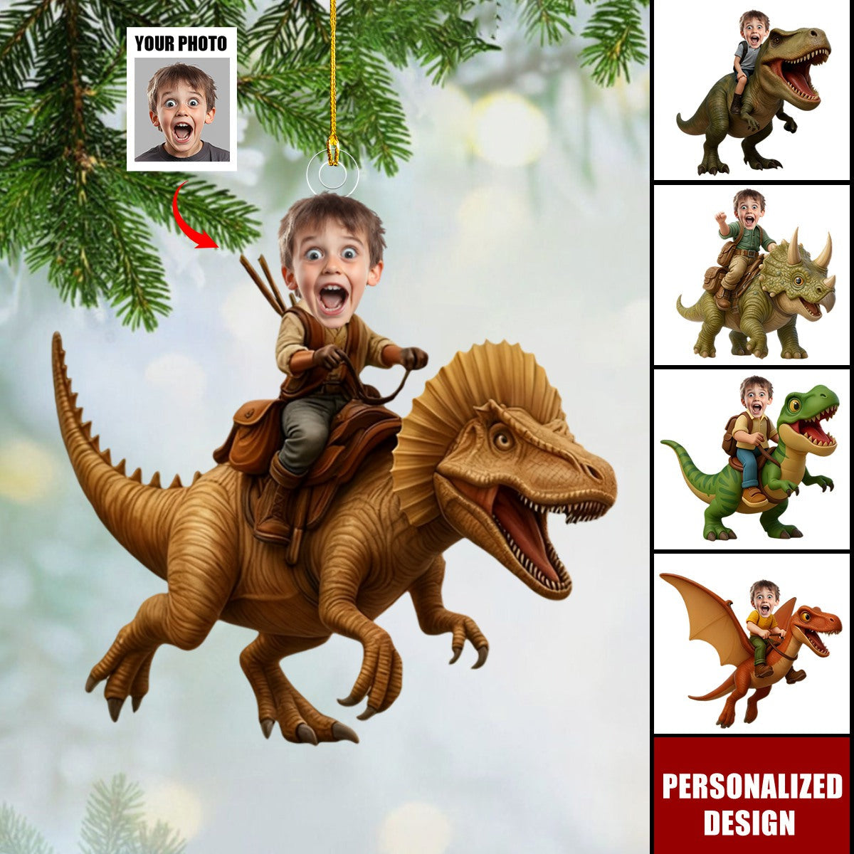 Personalized Dinosaur Ornament-Funny Christmas Gift for Boys
