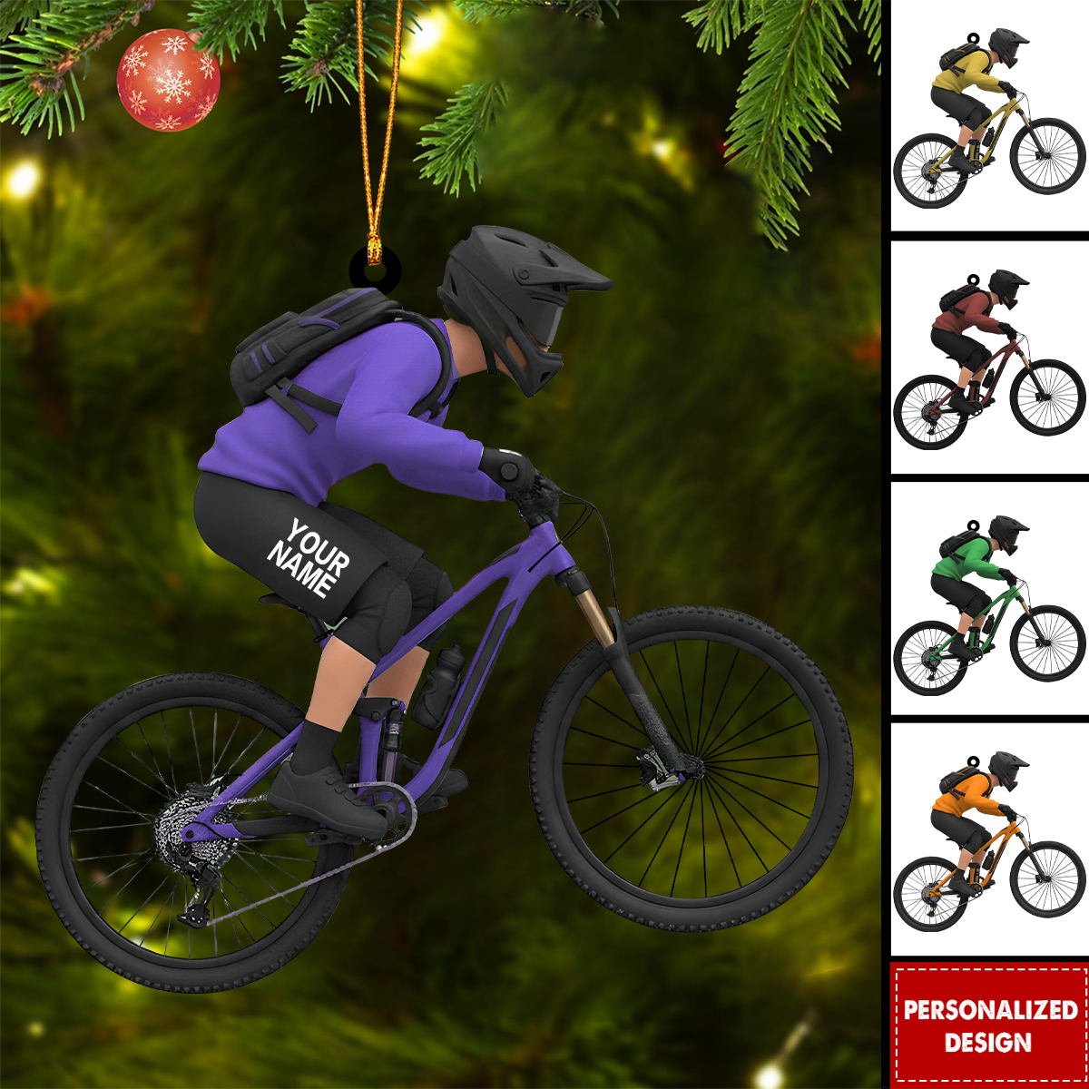 Personalized Mountain Bike Christmas Ornament-Gift for Cyclist Biker Athlete