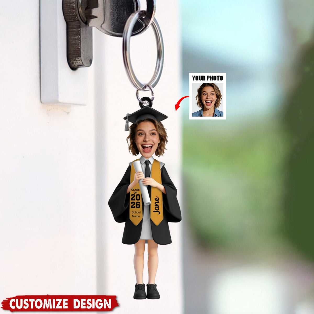 Personalized Upload Image Keychain-Gift For Graduate