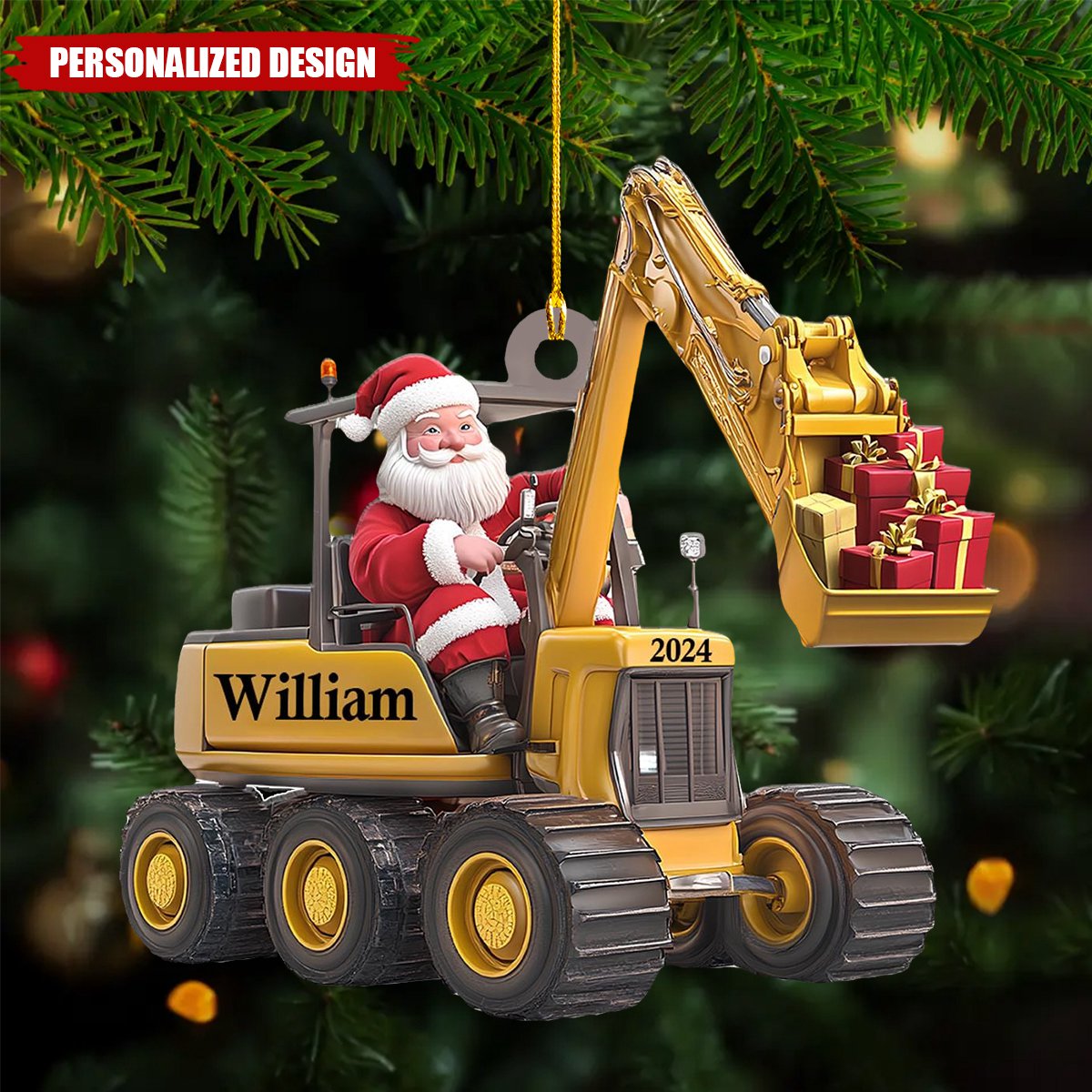 Personalized Santa on The Excavator Christmas Ornament, 2025 New Release Gifts For Kids