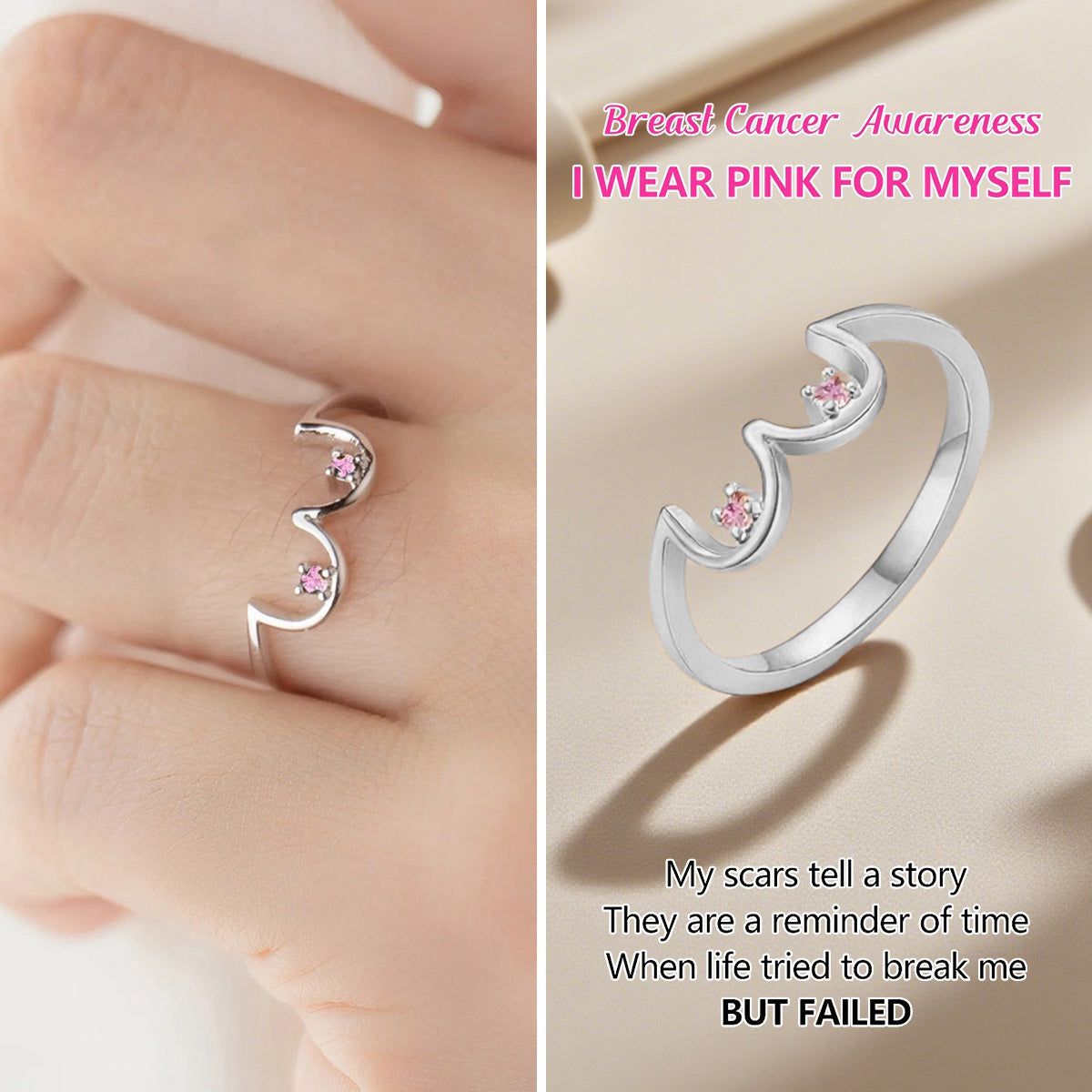 Breast Cancer Awareness-Pink Diamond Boobs Ring