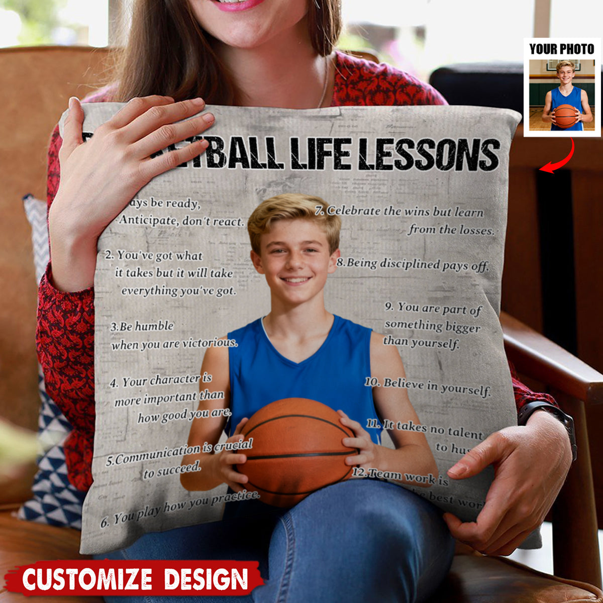 Personalized Basketball Life Lessons Upload Photo Pillow-Gift For Basketball Lovers